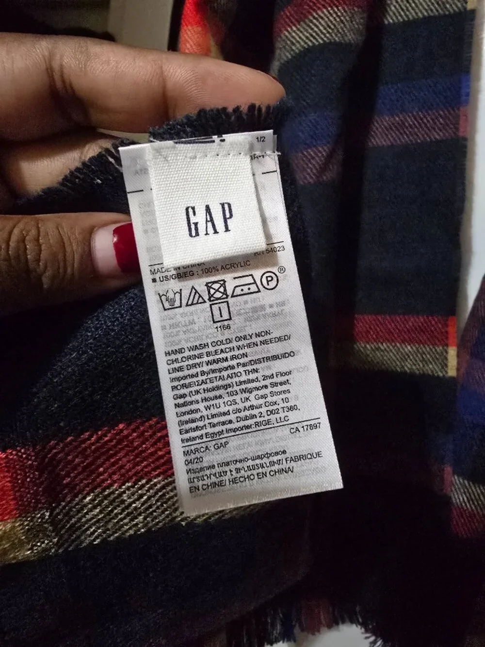 Gap Men's Navy Plaid Scarf with Red and Tan Stripes - One Size